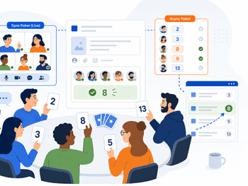 Flat illustration of Planning Poker estimation in Jira Flat illustration of Planning Poker estimation in Jira