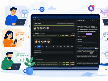 Flat illustration of asynchronous Planning Poker in Jira Flat illustration of asynchronous Planning Poker in Jira